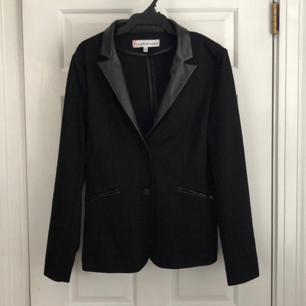 Blazer with Faux Leather Trim